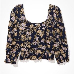 American Eagle Cropped Floral Blouse